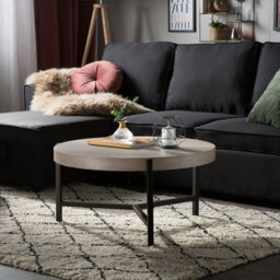 Beliani Round Coffee Table 70Cm Taupe Wood-Look Top Black Metal Legs - thumbnail 2