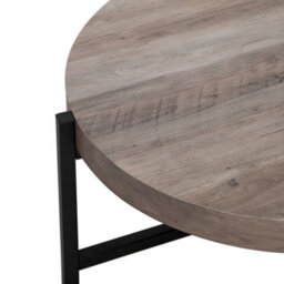Beliani Round Coffee Table 70Cm Taupe Wood-Look Top Black Metal Legs - thumbnail 5