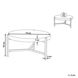 Beliani Round Coffee Table 70Cm Taupe Wood-Look Top Black Metal Legs - thumbnail 4