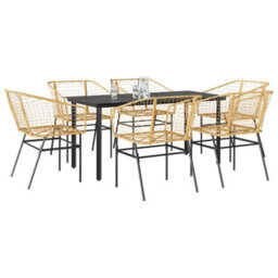Berkfield 7 Piece Garden Dining Set Brown Poly Rattan Glass