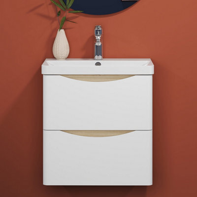 Sline 500mm Wall-Hung White Bathroom Vanity Unit With Integrated Sink,2 Soft-Close Drawers For Storage - image 1