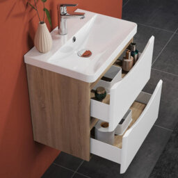 Sline 500mm Wall-Hung White Bathroom Vanity Unit With Integrated Sink,2 Soft-Close Drawers For Storage - thumbnail 5