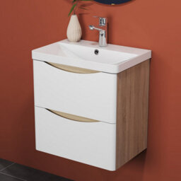 Sline 500mm Wall-Hung White Bathroom Vanity Unit With Integrated Sink,2 Soft-Close Drawers For Storage - thumbnail 4