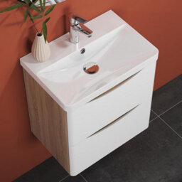 Sline 500mm Wall-Hung White Bathroom Vanity Unit With Integrated Sink,2 Soft-Close Drawers For Storage - thumbnail 7