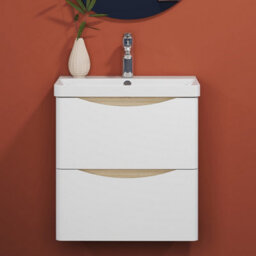 Sline 500mm Wall-Hung White Bathroom Vanity Unit With Integrated Sink,2 Soft-Close Drawers For Storage - thumbnail 1