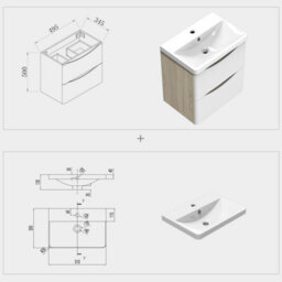 Sline 500mm Wall-Hung White Bathroom Vanity Unit With Integrated Sink,2 Soft-Close Drawers For Storage - thumbnail 2