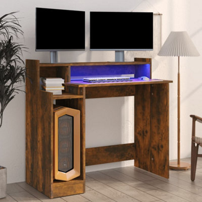 Vidaxl Desk With Led Lights Smoked Oak 97X45X90 Cm Engineered Wood - image 1