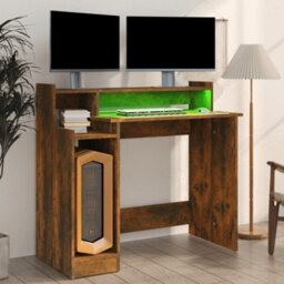 Vidaxl Desk With Led Lights Smoked Oak 97X45X90 Cm Engineered Wood - thumbnail 4