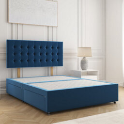 Bsspoke Isla Divan Bed Set Blue Plush Velvet With 24Inch Headboard & No Mattress No Drawers In Single Double King 4Ft 6Ft