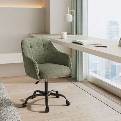 Songmics Height Adjustable Desk Chair, Swivel Office Chair With Arms, Cotton-Linen Fabric Vanity Seat, Olive Green - image 1