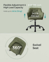 Songmics Height Adjustable Desk Chair, Swivel Office Chair With Arms, Cotton-Linen Fabric Vanity Seat, Olive Green - thumbnail 6