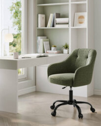 Songmics Height Adjustable Desk Chair, Swivel Office Chair With Arms, Cotton-Linen Fabric Vanity Seat, Olive Green - thumbnail 3