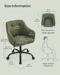 Songmics Height Adjustable Desk Chair, Swivel Office Chair With Arms, Cotton-Linen Fabric Vanity Seat, Olive Green - thumbnail 2