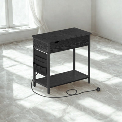 Slim Smart Bedside End Table With Power And Usb Outlets Black - image 1