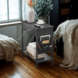 Slim Smart Bedside End Table With Power And Usb Outlets Black - thumbnail 5