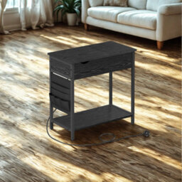 Slim Smart Bedside End Table With Power And Usb Outlets Black - thumbnail 4