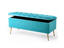 180Cm Amara Chesterfield Ottoman Storage Bench - Plush Velvet Shoes Bench - Teal Upholstery Footstool Storage With Legs - thumbnail 2