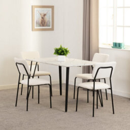 Seconique Marlow White Marble Effect Dining Table With 4 Sheldon Ivory Boucle Fabric Chairs - thumbnail 1