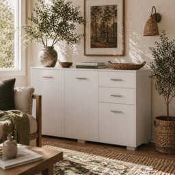 Wyld Haus Fini Refa White Modern Sideboard - 2 Drawers, 3 Doors, Adjustable Shelf - 106W X 35D X 76H Cm - thumbnail 2