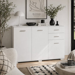 Wyld Haus Fini Refa White Modern Sideboard - 2 Drawers, 3 Doors, Adjustable Shelf - 106W X 35D X 76H Cm - thumbnail 1