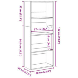 Berkfield Versatile Bookcase Grey Sonoma 60X30X152 Cm Engineered Wood - thumbnail 9