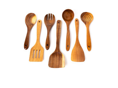 Unbranded Natural 30Cm 7 Piece Acacia Wood Kitchen Utensil Set - image 1