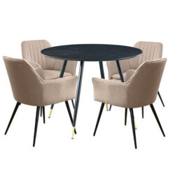 Hallowood Furniture Finley Small Round Dining Table In Black Finish With 4 Light Brown Fabric Armed Chairs - thumbnail 8
