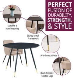 Hallowood Furniture Finley Small Round Dining Table In Black Finish With 4 Light Brown Fabric Armed Chairs - thumbnail 2