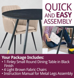 Hallowood Furniture Finley Small Round Dining Table In Black Finish With 4 Light Brown Fabric Armed Chairs - thumbnail 7