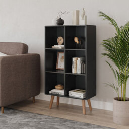 Urbn-Living Urbnliving 90Cm Height 6 Cube Black Wooden Bookcase With Beech Legs Living Room Bedroom Unit Shelves - thumbnail 2