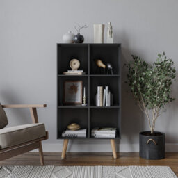 Urbn-Living Urbnliving 90Cm Height 6 Cube Black Wooden Bookcase With Beech Legs Living Room Bedroom Unit Shelves - thumbnail 1