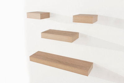 Core Products Oak-Effect Floating Wall Shelves - 4-Piece Hudson Narrow Set For Display And Storage - image 1