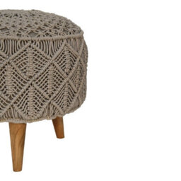 Wyld Haus Como Boho Crochet Cotton Footstool Grey With Mango Wood Legs - thumbnail 6