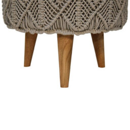 Wyld Haus Como Boho Crochet Cotton Footstool Grey With Mango Wood Legs - thumbnail 7