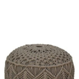 Wyld Haus Como Boho Crochet Cotton Footstool Grey With Mango Wood Legs - thumbnail 4