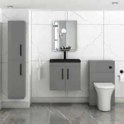 Royal Bathrooms Turin 600mm Wall Hung Vanity Unit 2 Door Indigo Grey Gloss With Black Basin & Handles - thumbnail 5