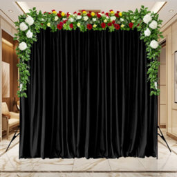 Neel Blue Black Velvet Backdrop Curtain Wrinkle-Free Polyester Fabric Background With Drapes, 3X3 Metres - thumbnail 7