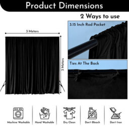 Neel Blue Black Velvet Backdrop Curtain Wrinkle-Free Polyester Fabric Background With Drapes, 3X3 Metres - thumbnail 2