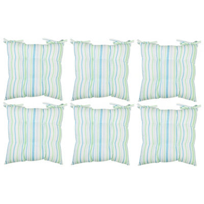 Dibor Set Of 6 Blue Striped Cotton Indoor Outdoor Garden Furniture Dining Chair Seat Pad Cushions (L)40Cm X (W)40Cm - image 1