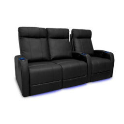 Valencia Syracuse Home Cinema Seating Row Of 3 Loveseat Left Black Top Grain Leather Usb Charger Led Cup Holders - thumbnail 1