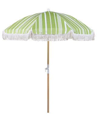 Wyld And Coco Beech Wood Garden Parasol Green White 150Cm Round Tilting - Uv-Resistant Canopy, Cover Included - image 1