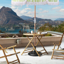 Wyld And Coco Beech Wood Garden Parasol Green White 150Cm Round Tilting - Uv-Resistant Canopy, Cover Included - thumbnail 2