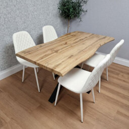 Kosy Koala Modern Dining Table With 4 White Gem Pattern Faux Leather Chairs Kitchen Furniture - thumbnail 2