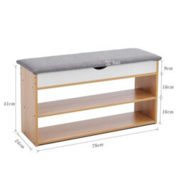 Natural Wooden Shoe Bench Cushion Padded Seat Storage Shoes Rack Shelves Cabinet - thumbnail 2