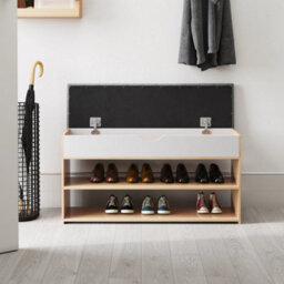 Natural Wooden Shoe Bench Cushion Padded Seat Storage Shoes Rack Shelves Cabinet - thumbnail 6