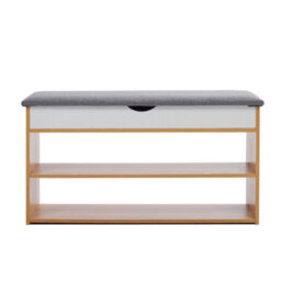 Natural Wooden Shoe Bench Cushion Padded Seat Storage Shoes Rack Shelves Cabinet