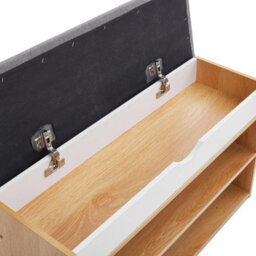 Natural Wooden Shoe Bench Cushion Padded Seat Storage Shoes Rack Shelves Cabinet - thumbnail 4