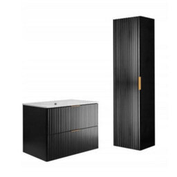Heze Furniture Flow Wall-Mounted 2 Bathroom Vanity Cabinets Set With Basin 80Cm - Black - thumbnail 2
