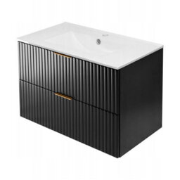 Heze Furniture Flow Wall-Mounted 2 Bathroom Vanity Cabinets Set With Basin 80Cm - Black - thumbnail 5