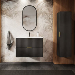 Heze Furniture Flow Wall-Mounted 2 Bathroom Vanity Cabinets Set With Basin 80Cm - Black - thumbnail 1